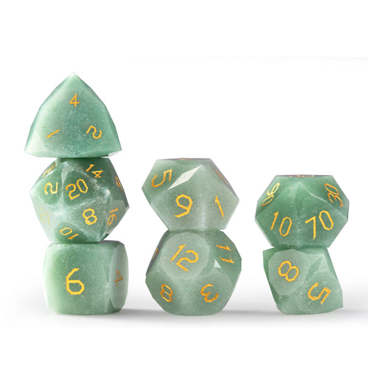 Green Aventurine Diamond-Cut 7-Piece Dice Set