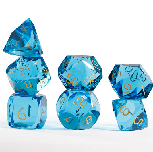 Sea Blue Crystal Diamond-Cut 7-Piece Dice Set