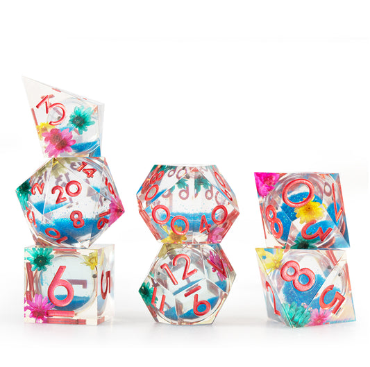 Azure Bloom Reverie 7-Piece Polyhedral Dice Set