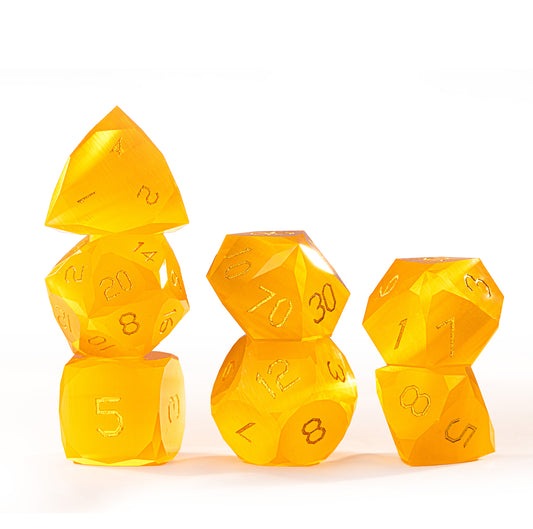Yellow Cat’s Eye Crystal Diamond-Cut 7-Piece Dice Set