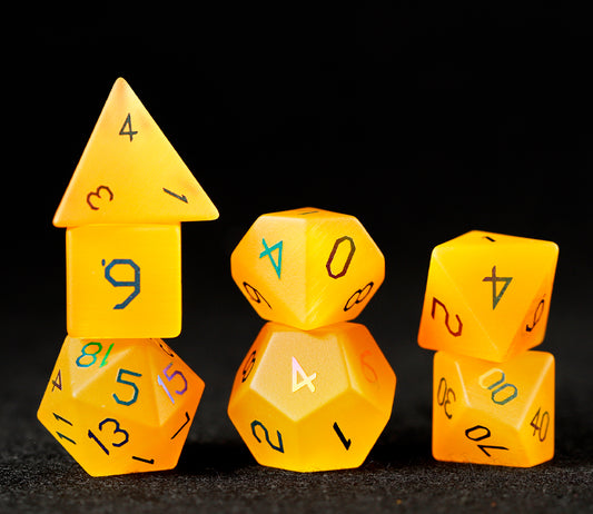 Golden Cat’s Eye Plated 7-Piece Polyhedral Dice Set