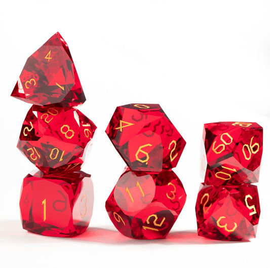 Red Crystal Diamond-Cut 7-Piece Dice Set