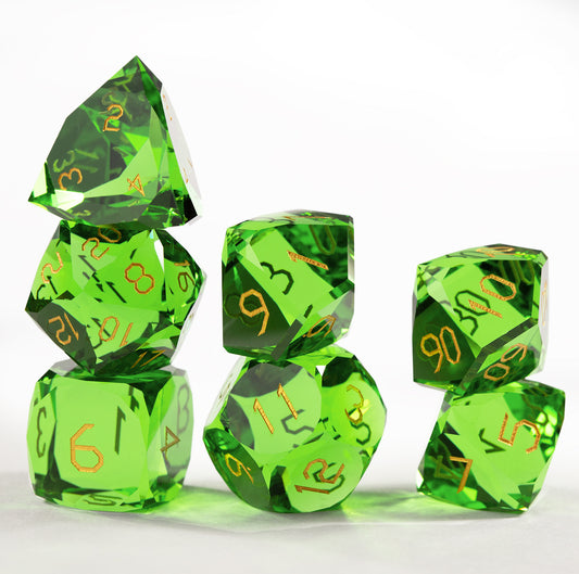 Green Crystal Diamond-Cut 7-Piece Dice Set