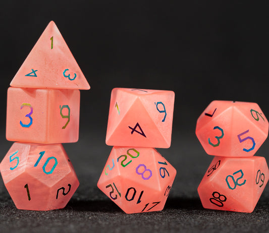 Watermelon Red Glass Plated 7-Piece Polyhedral Dice Set