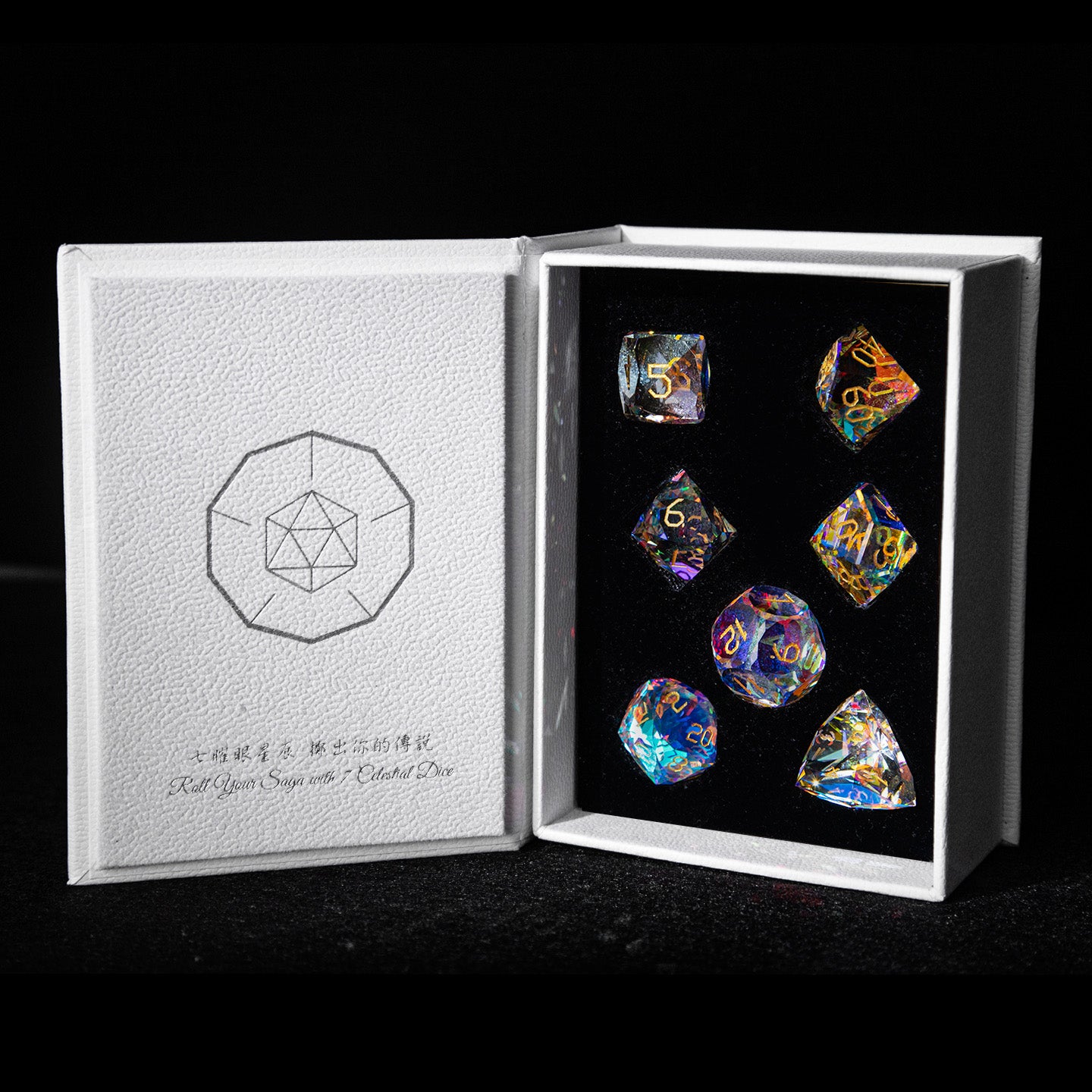 Iridescent Crystal Diamond-Cut 7-Piece Dice Set
