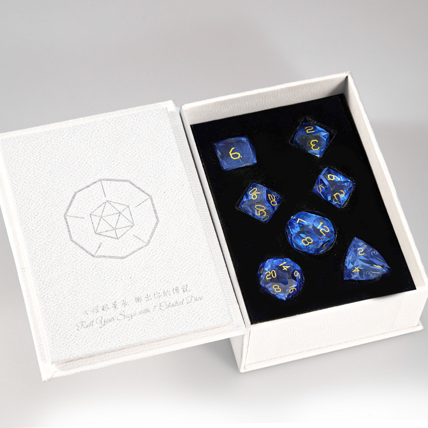 Aqua Blue Crystal Diamond-Cut 7-Piece Dice Set