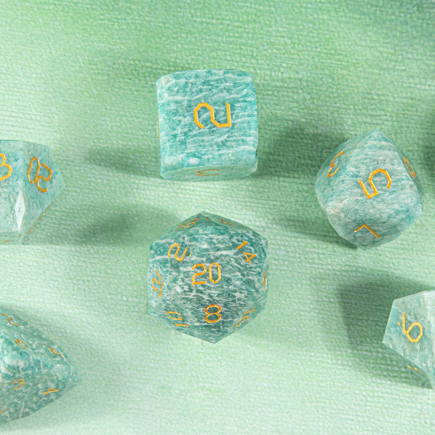 Russian Amazonite Diamond-Cut 7-Piece Dice Set