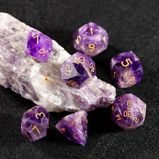 Purple Liuli Glass Diamond-Cut 7-Piece Dice Set