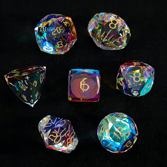Iridescent Crystal Diamond-Cut 7-Piece Dice Set