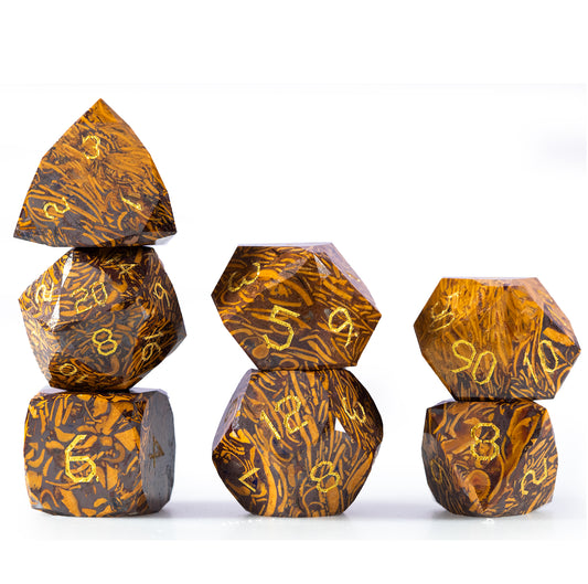 Golden Silk Jade Diamond-Cut 7-Piece Dice Set