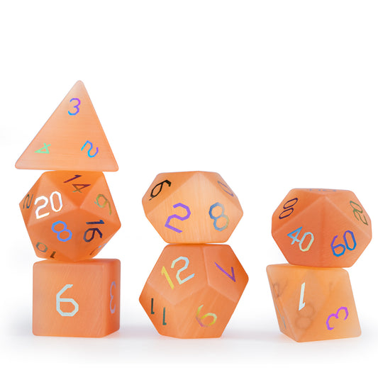 Amber Cat’s Eye Plated 7-Piece Polyhedral Dice Set