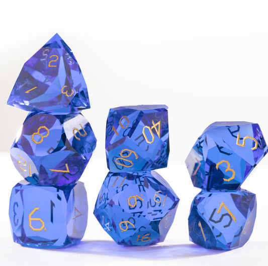 Royal Blue Crystal Diamond-Cut 7-Piece Dice Set