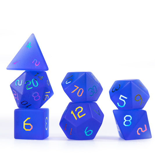 Royal Blue Plated Glass 7-Piece Polyhedral Dice Set