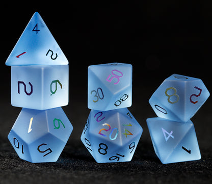 Sky Blue Glass Plated 7-Piece Polyhedral Dice Set