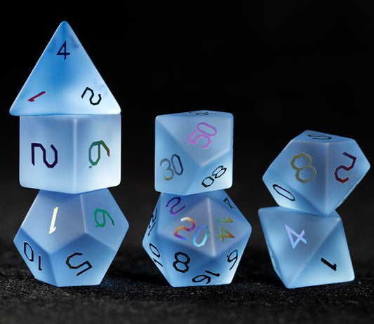 Sky Blue Glass Plated 7-Piece Polyhedral Dice Set
