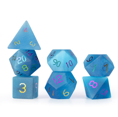 Ocean Blue Cat’s Eye Plated 7-Piece Polyhedral Dice Set