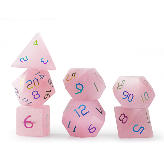 Pink Cat’s Eye Plated 7-Piece Polyhedral Dice Set