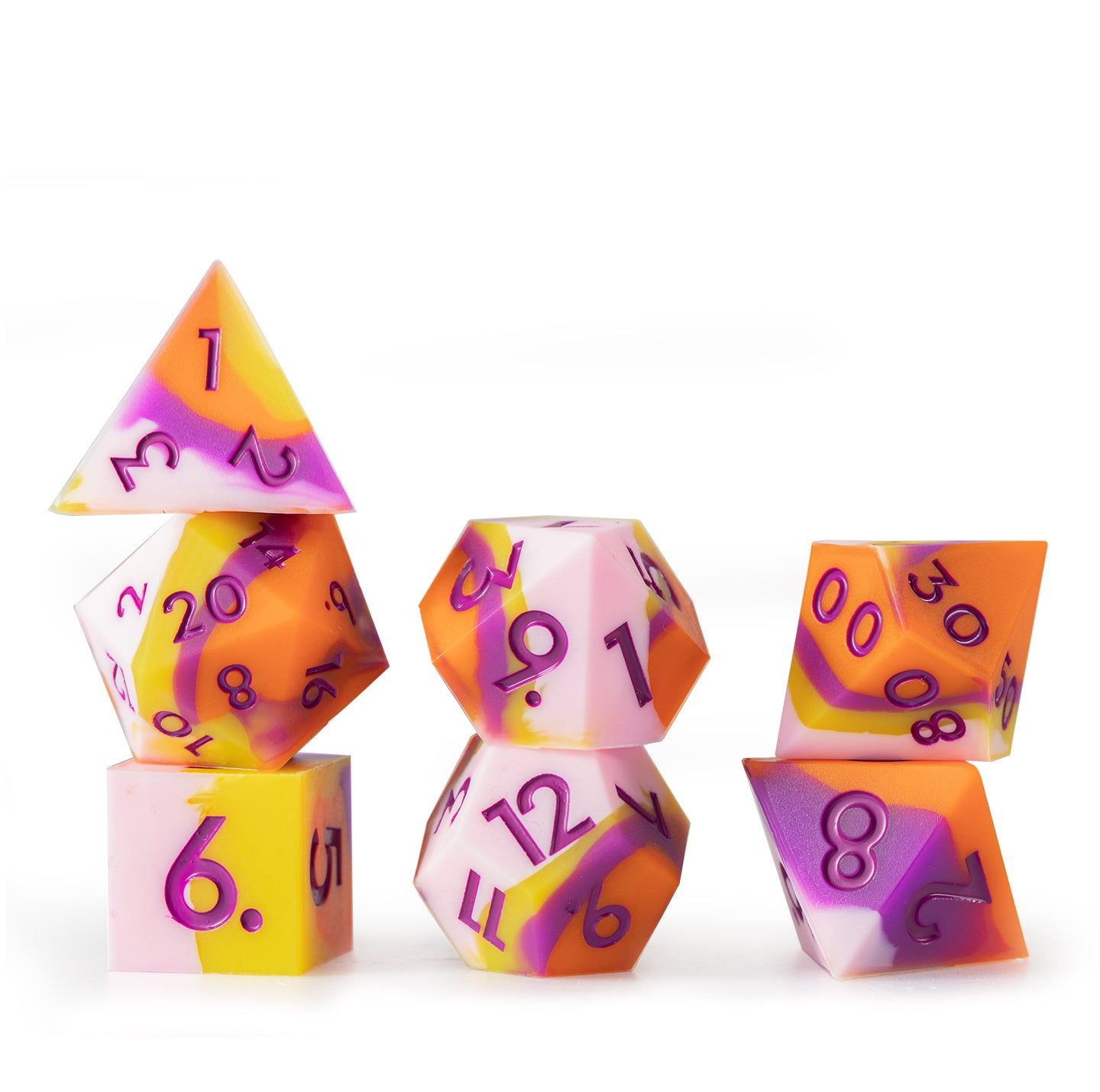 Peach Candy Silicone 7-Piece Polyhedral Dice Set