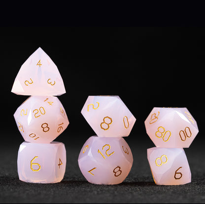 Pink Opalite Diamond-Cut 7-Piece Dice Set