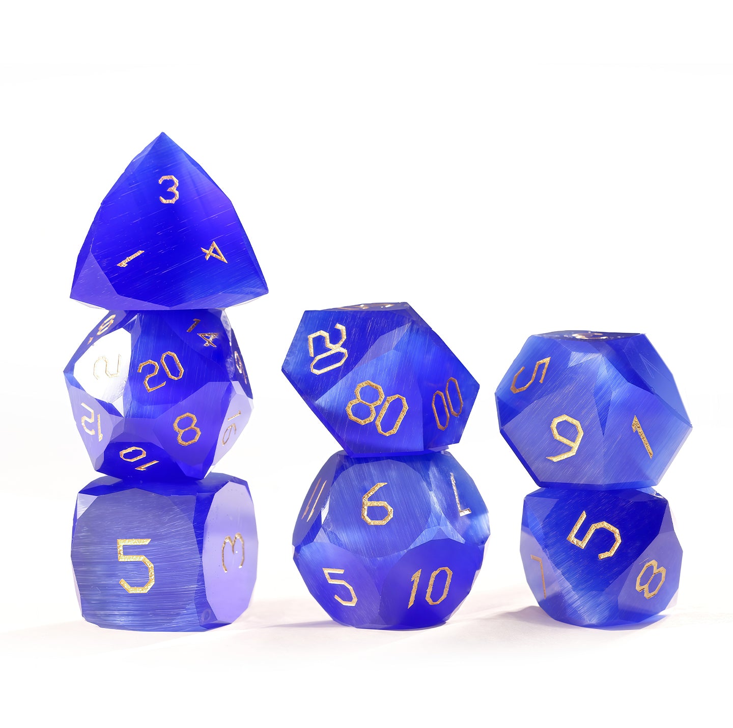 Royal Blue Cat’s Eye Crystal Diamond-Cut 7-Piece Dice Set