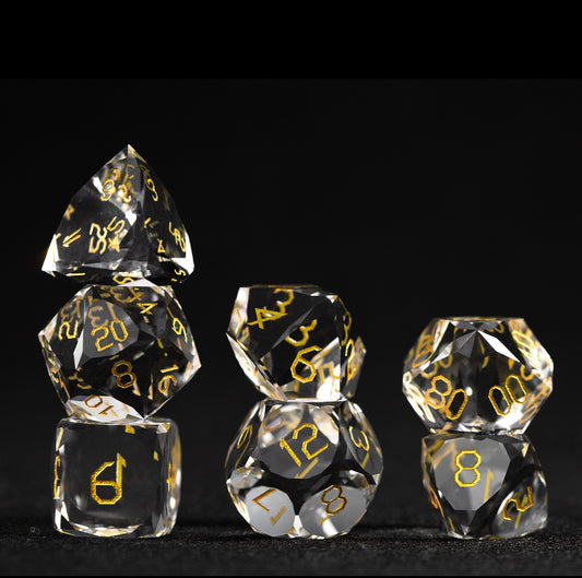 White Glass Diamond-Cut 7-Piece Dice Set