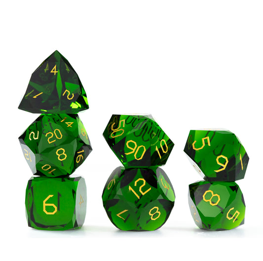 Olive Green Crystal Diamond-Cut 7-Piece Dice Set
