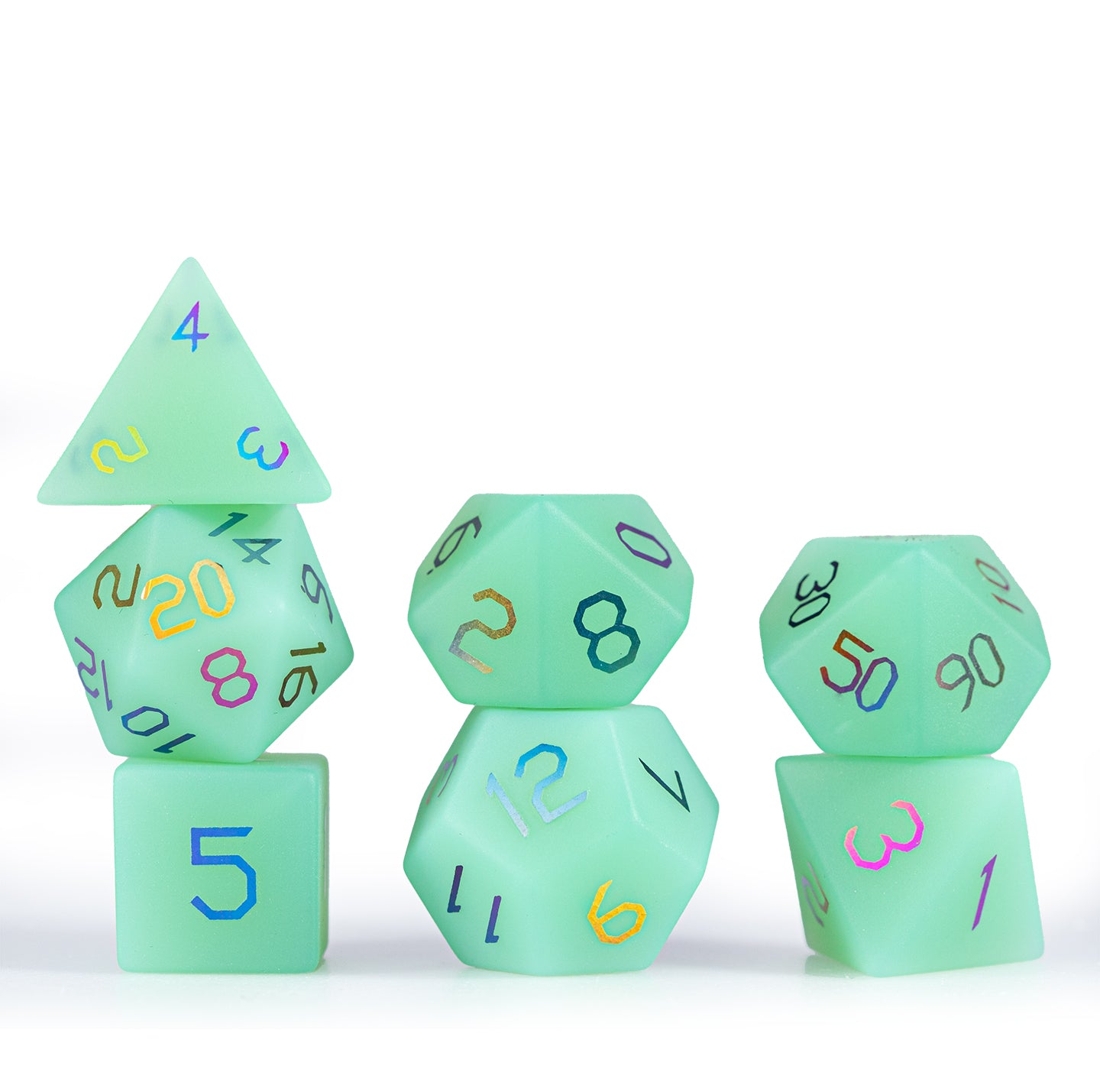 Green Opaline Plated 7-Piece Polyhedral Dice Set