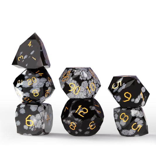 Snowflake Obsidian Diamond-Cut 7-Piece Dice Set