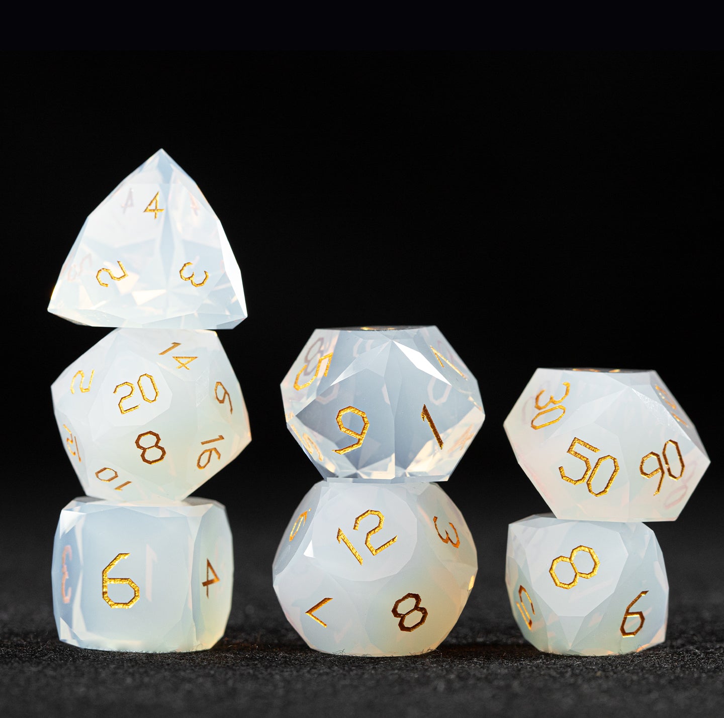 White Opalite Diamond-Cut 7-Piece Dice Set