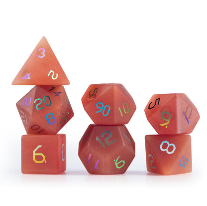 Crimson Cat’s Eye Plated 7-Piece Polyhedral Dice Set