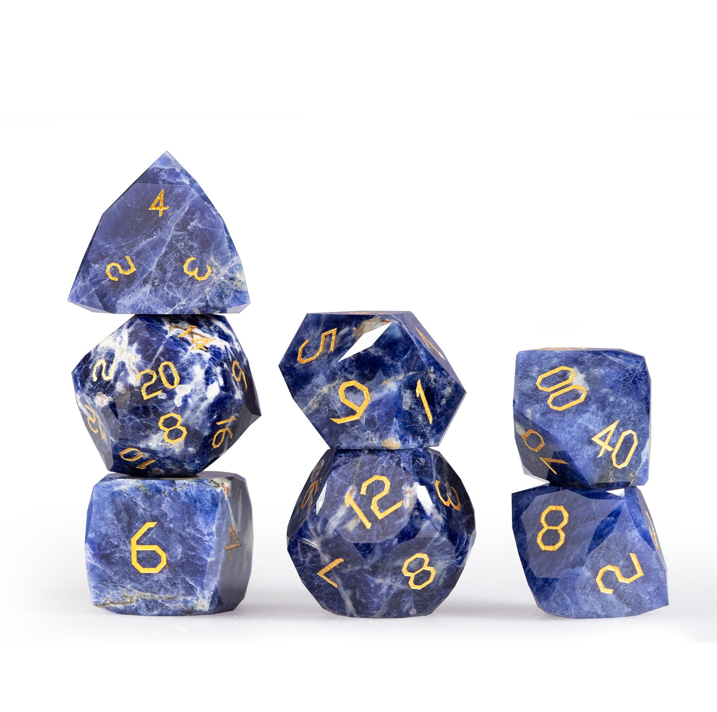 Blue Vein Stone Diamond-Cut 7-Piece Dice Set