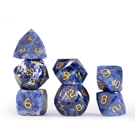 Blue Vein Stone Diamond-Cut 7-Piece Dice Set