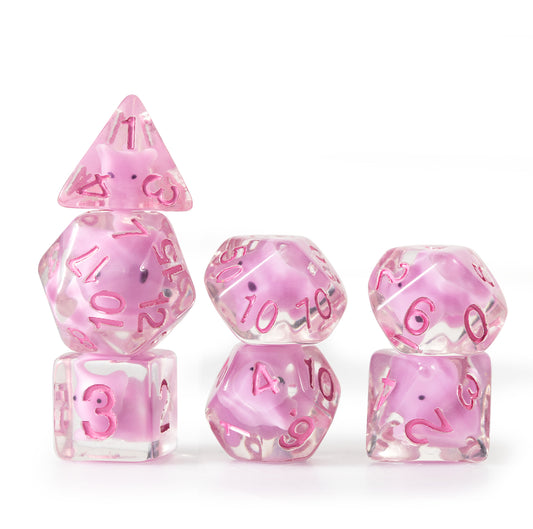 Rose Quartz Familiar 7-Piece Polyhedral Dice Set