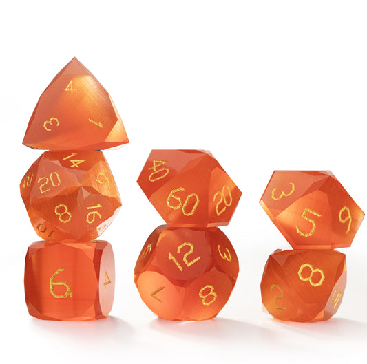 Red Cat’s Eye Crystal Diamond-Cut 7-Piece Dice Set