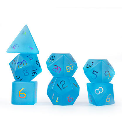 Ocean Blue Plated Glass 7-Piece Polyhedral Dice Set
