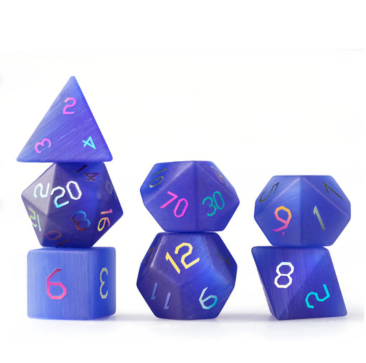 Royal Blue Cat Plated 7-Piece Polyhedral Dice Set