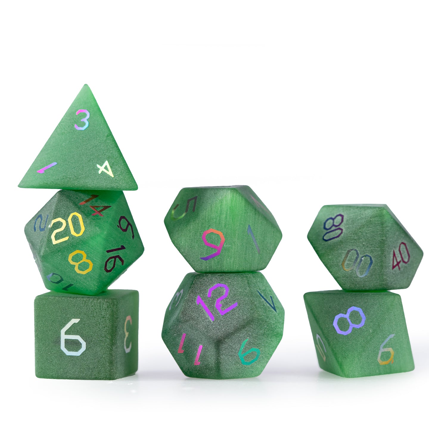 Emerald Cat’s Eye Plated 7-Piece Polyhedral Dice Set