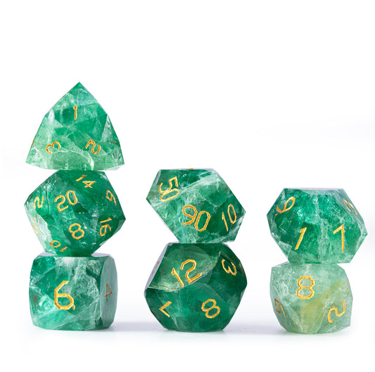 Green Fluorite Diamond-Cut 7-Piece Dice Set