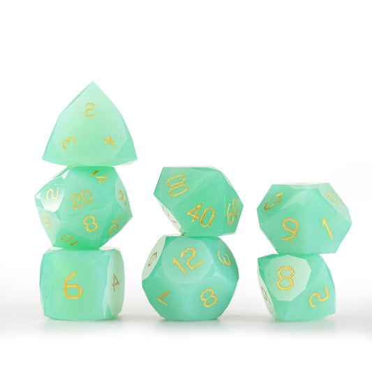 Green Opaline Diamond-Cut 7-Piece Dice Set