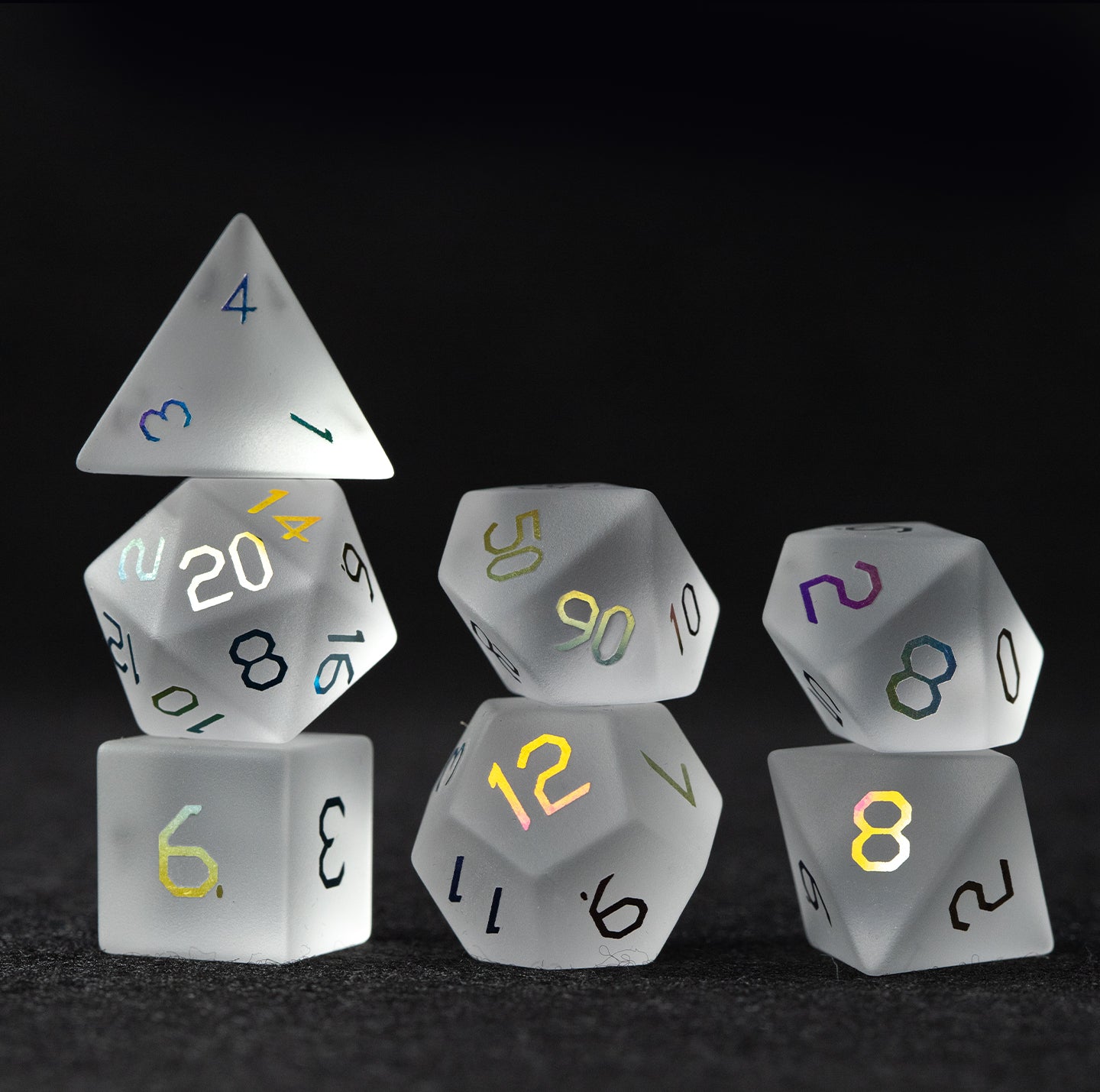 Opaline Plated Glass 7-Piece Polyhedral Dice Set