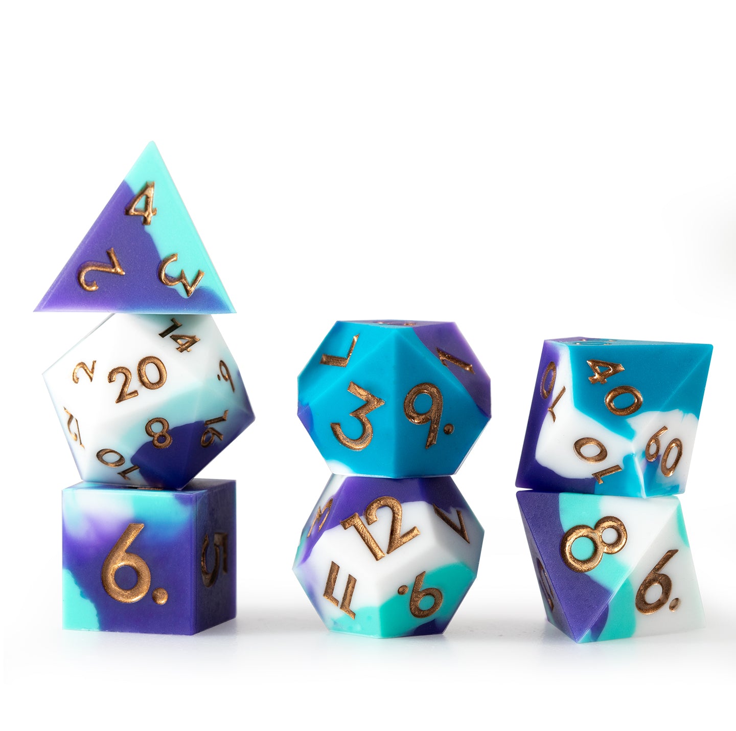 Aurora Gilded Silicone 7-Piece Polyhedral Dice Set