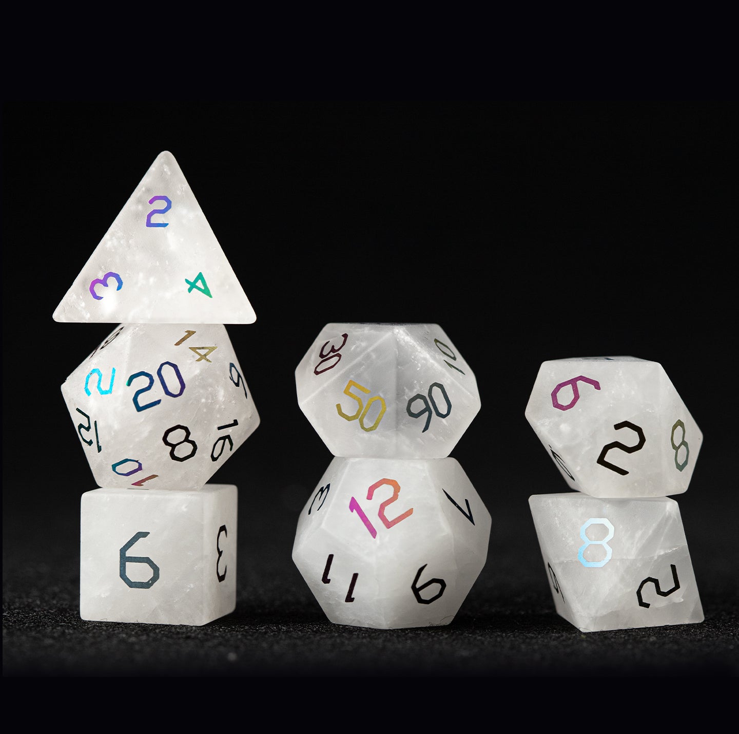 Clear Quartz Plated 7-Piece Polyhedral Dice Set