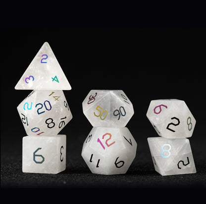 Clear Quartz Plated 7-Piece Polyhedral Dice Set