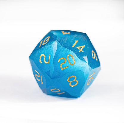 Ocean Blue Cat’s Eye Crystal Diamond-Cut 7-Piece Dice Set