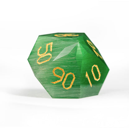 Green Cat’s Eye Crystal Diamond-Cut 7-Piece Dice Set