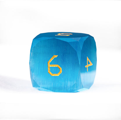 Ocean Blue Cat’s Eye Crystal Diamond-Cut 7-Piece Dice Set