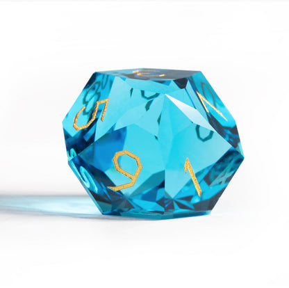 Sea Blue Crystal Diamond-Cut 7-Piece Dice Set