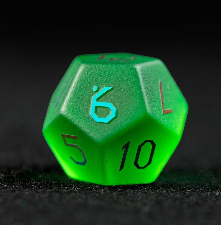 Emerald Green Plated Glass 7-Piece Polyhedral Dice Set