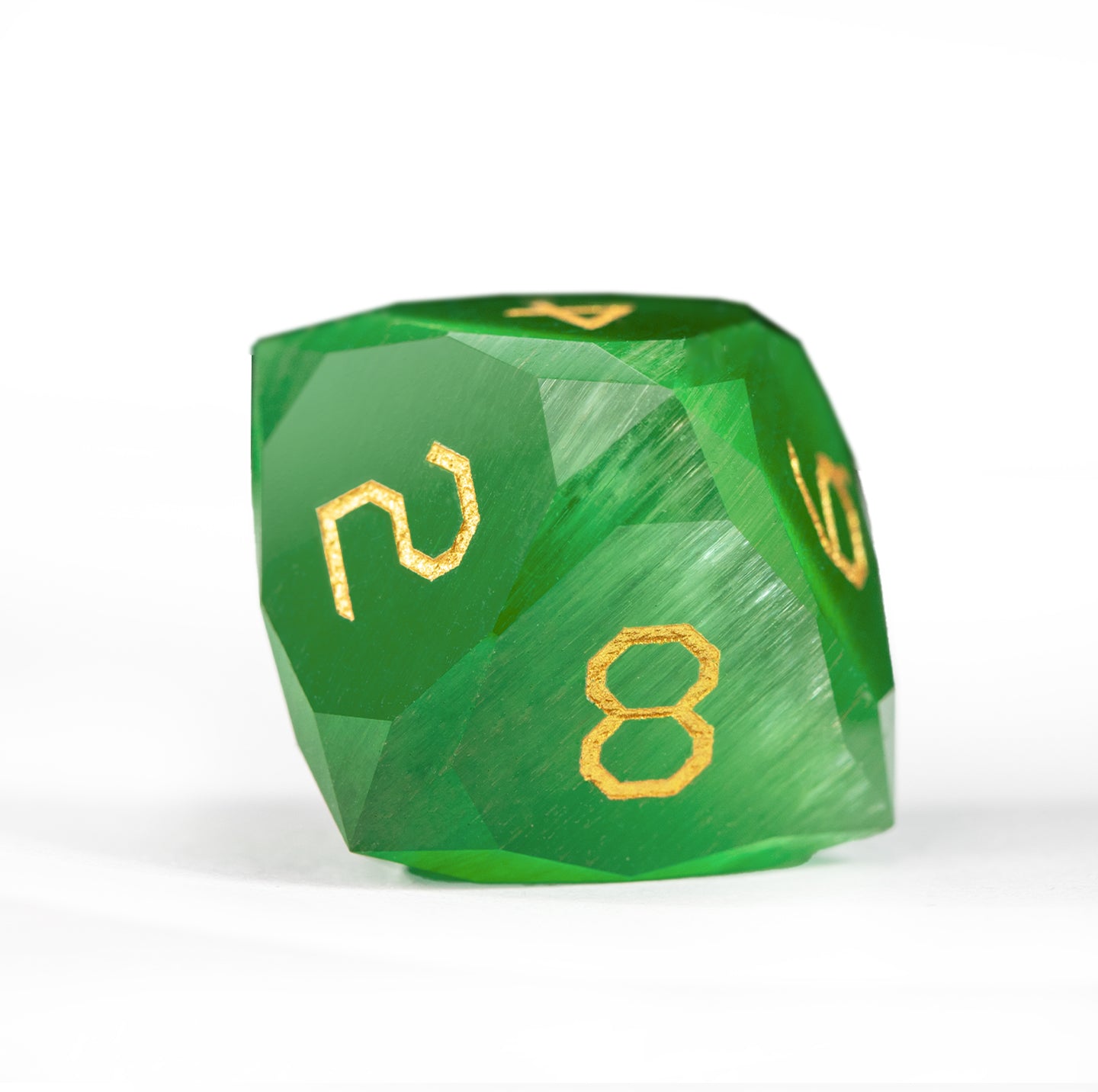 Green Cat’s Eye Crystal Diamond-Cut 7-Piece Dice Set