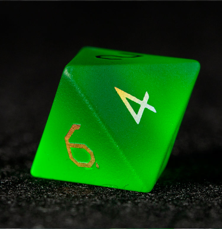 Emerald Green Plated Glass 7-Piece Polyhedral Dice Set